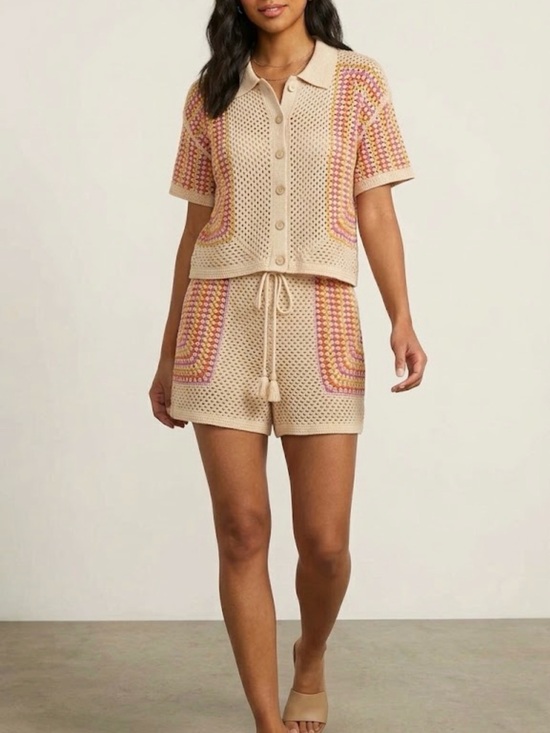 House of Harlow 1960 Pants - House of Harlow 1960 Beige Crochet Short set Large